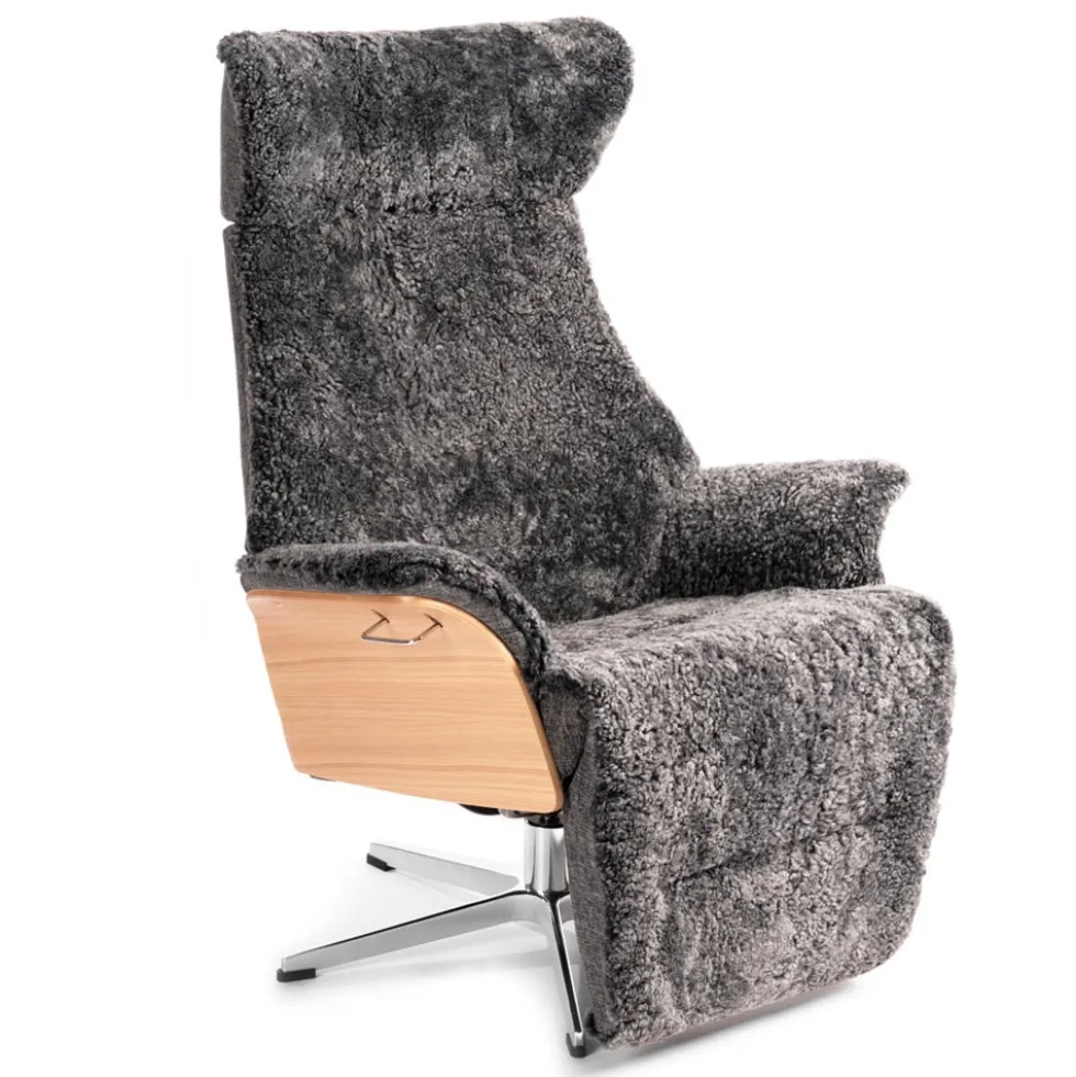 Air fåtölj med fotstöd – fårskinn charcoal/ ek