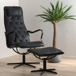 Chic fåtölj inkl. pall – läder classic svart