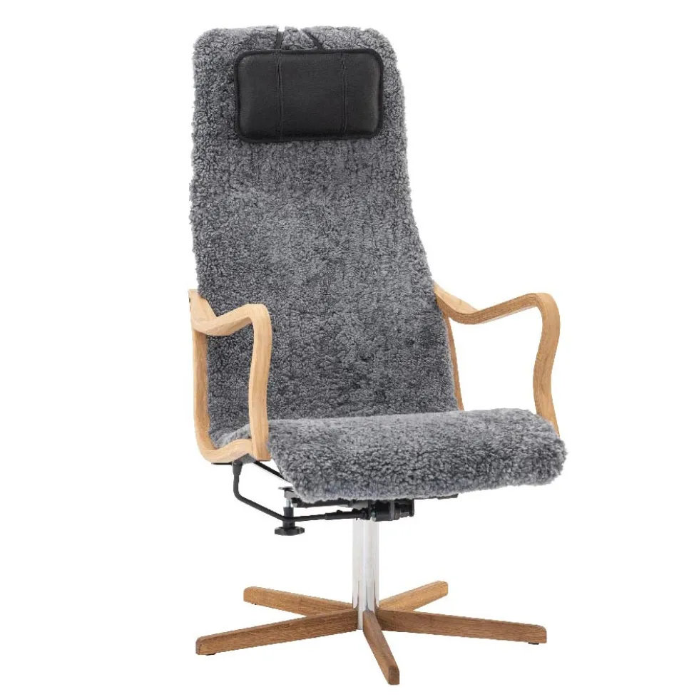 Chic fåtölj trä – fårskinn grey