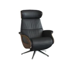 Clement reclinerfåtölj – läder savoy black/ valnöt/ krom