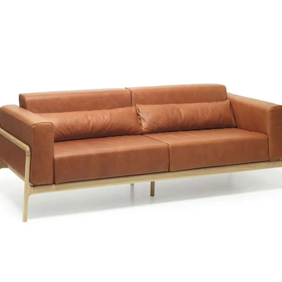 Fawn soffa 3-sits – läder dakar whisky/ vitoljad ek
