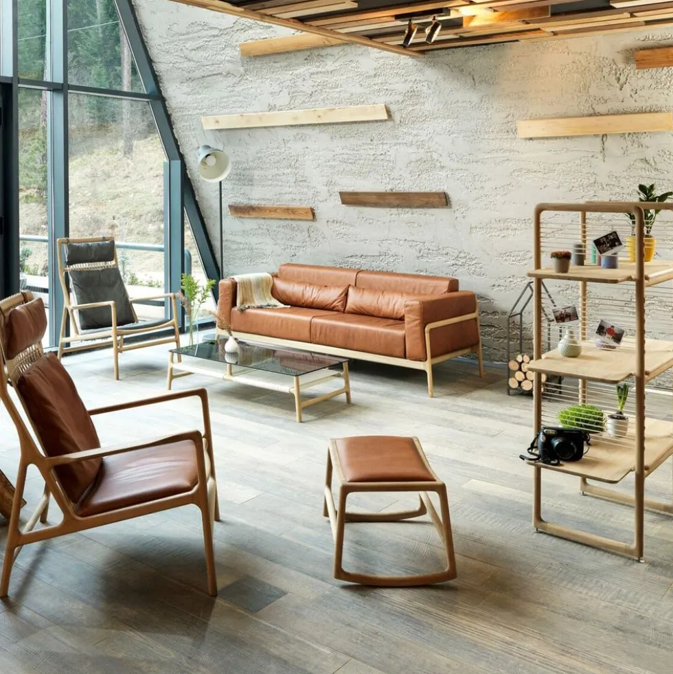 Fawn soffa 3-sits – läder dakar whisky/ vitoljad ek