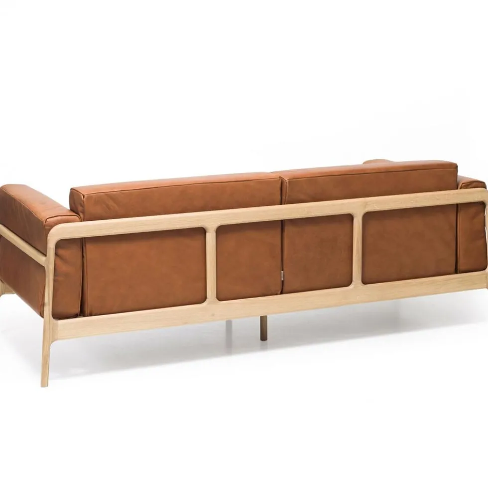 Fawn soffa 3-sits – läder dakar whisky/ vitoljad ek