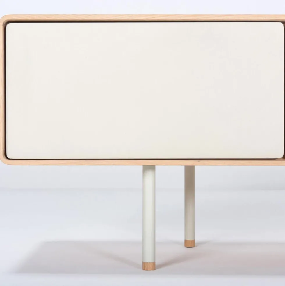 Fina TV-bänk 160cm – vitoljad ek/ mushroom linoleum
