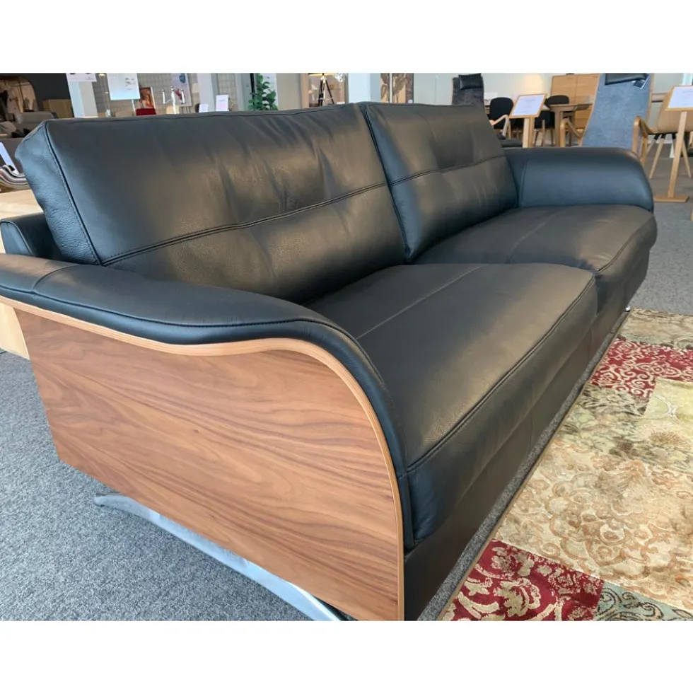 Glow 3-sits soffa – läder savoy svart/ valnöt