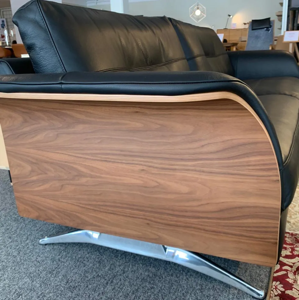 Glow 3-sits soffa – läder savoy svart/ valnöt