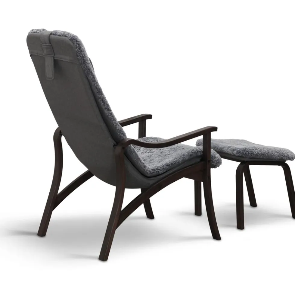 Gotland fåtölj inkl. fotpall – fårskinn charcoal grey silver/ rökt