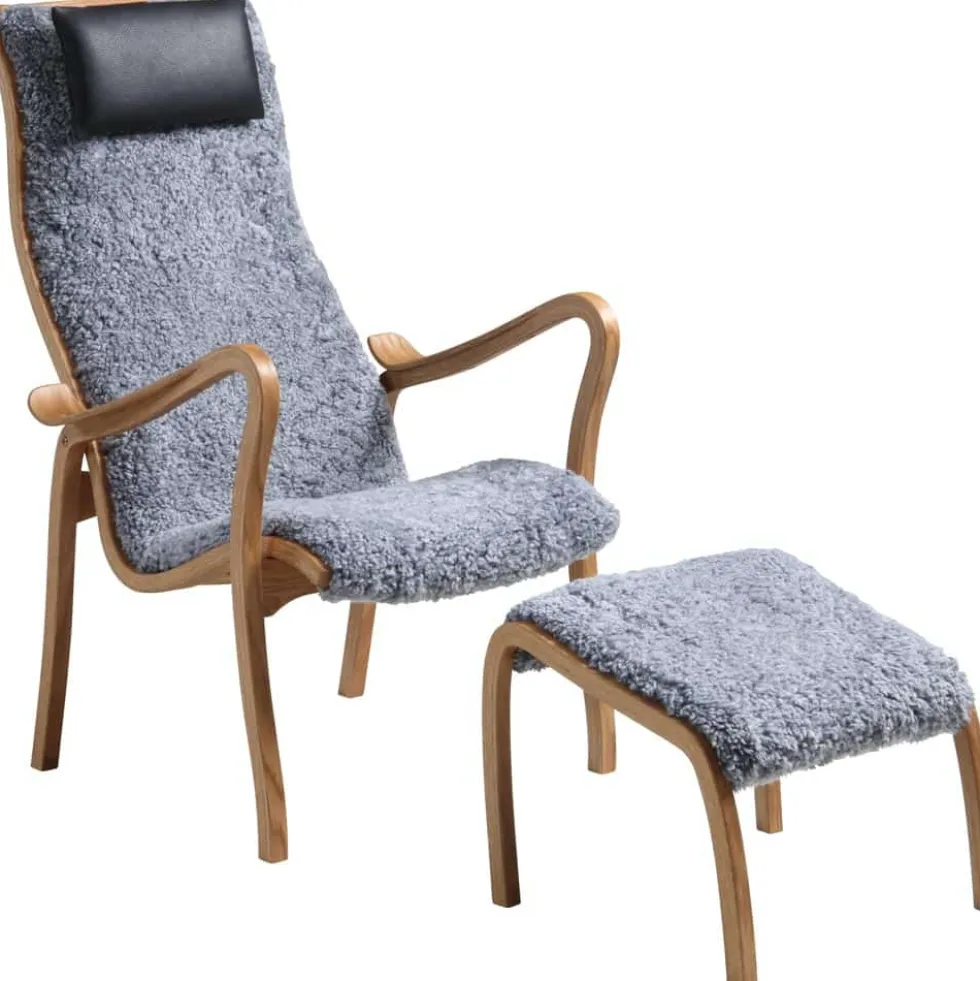Kaptenen fåtölj inkl. pall – fårskinn grey/ ek
