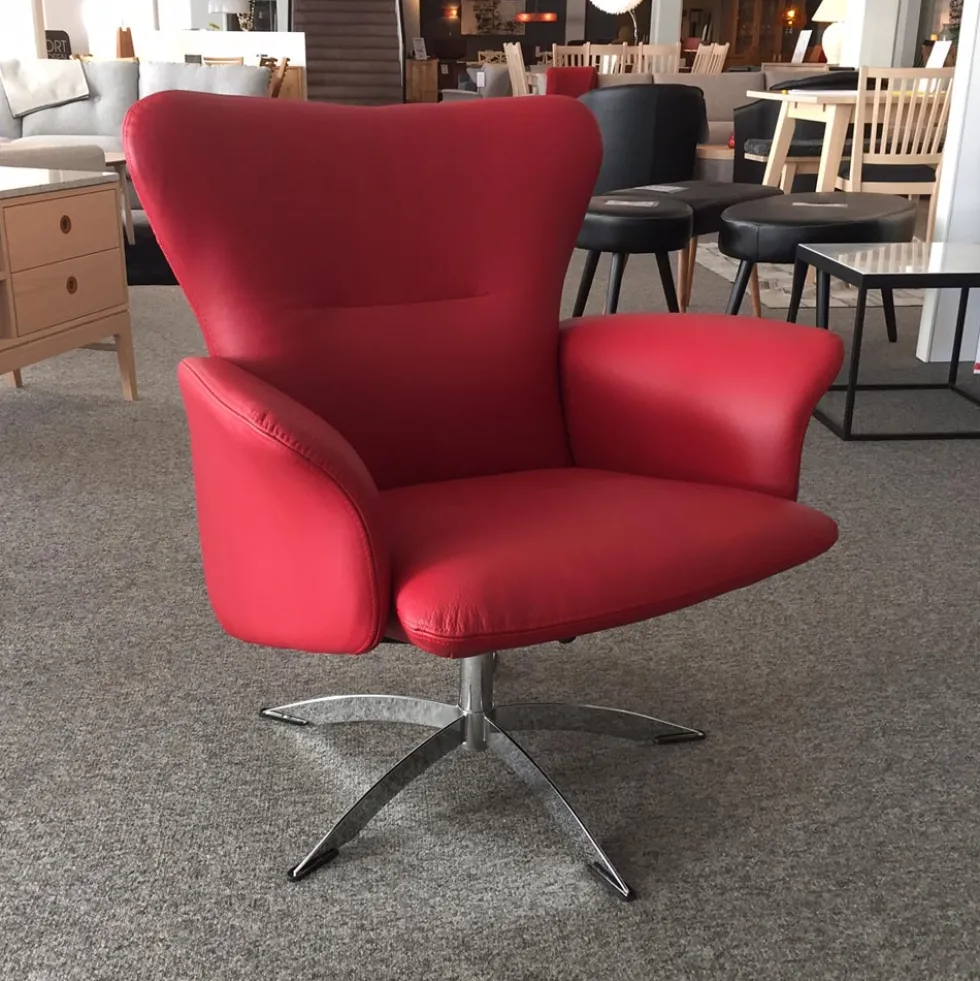 Opus fåtölj låg rygg – läder semi red/ metall
