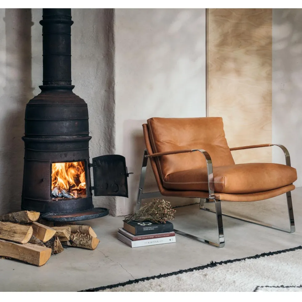 Shabby fåtölj med armstöd – läder Jesolo cognac