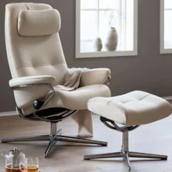 Stressless Berlin fåtölj hög rygg inkl. pall – läder paloma fog