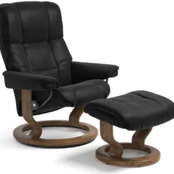 Stressless Mayfair fåtölj inkl. pall – läder batick svart/ teakbets