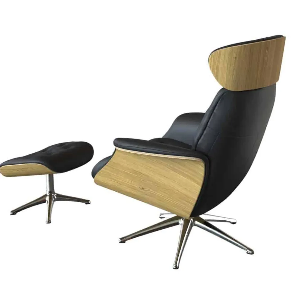 Volden fåtölj & pall – läder savoy black/ ek/ krom